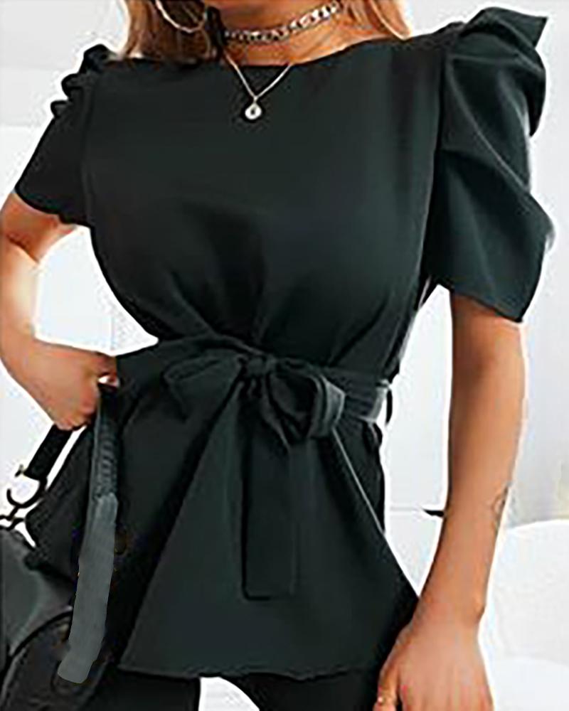 

Puff Short Sleeve Casual Blouse, Black