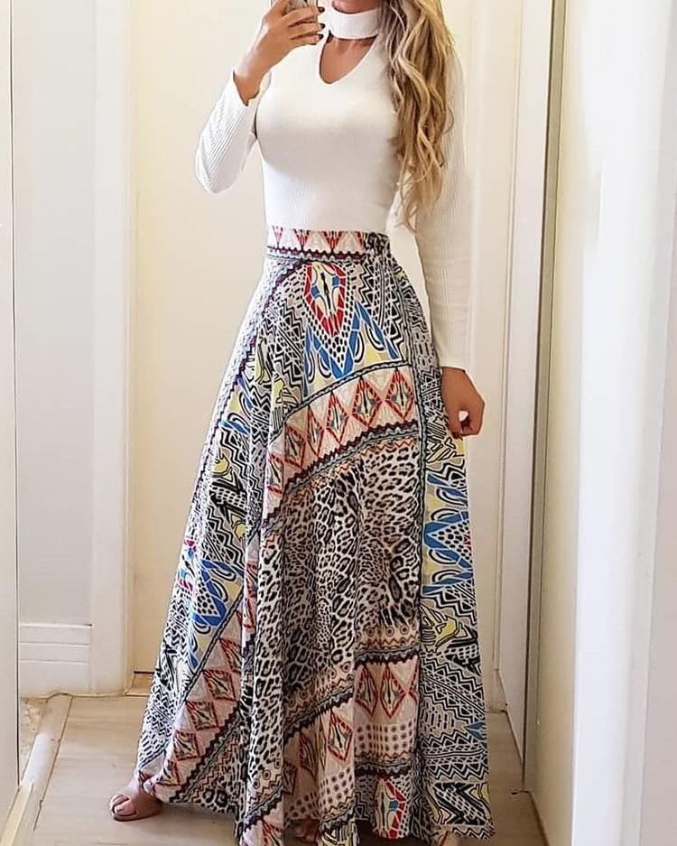 

Ethnic Print High Waist Casual Skirt