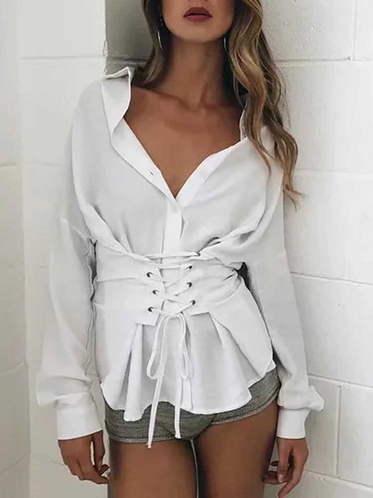 

Solid Eyelet Lace-Up Design Shirt