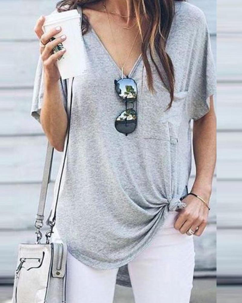

Pocket Short Sleeve Loose T-shirt, Gray