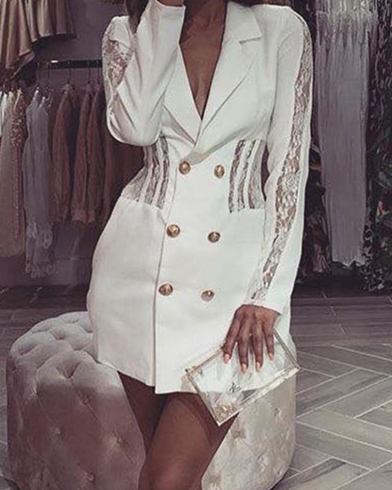 

Front Button-Up Lace Insert Dress