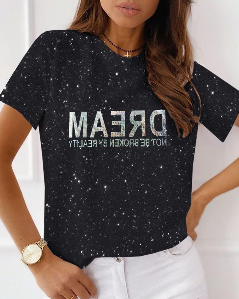

Letter Print Short Sleeve Casual T-shirt, Black