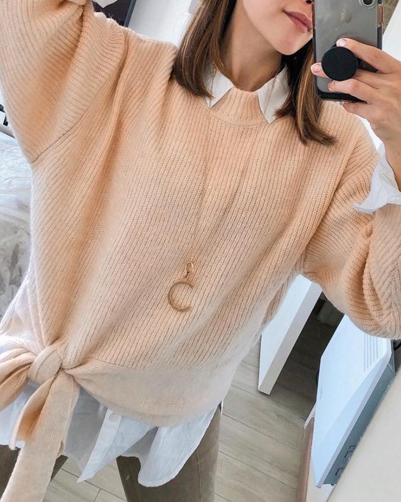 

Brief Front Bowknot Batwing Sleeve Sweater, Khaki