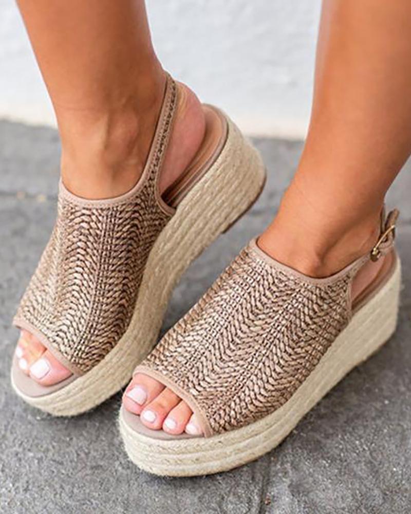 

Peep Toe Braided Espadrille Platform Sandals, Khaki