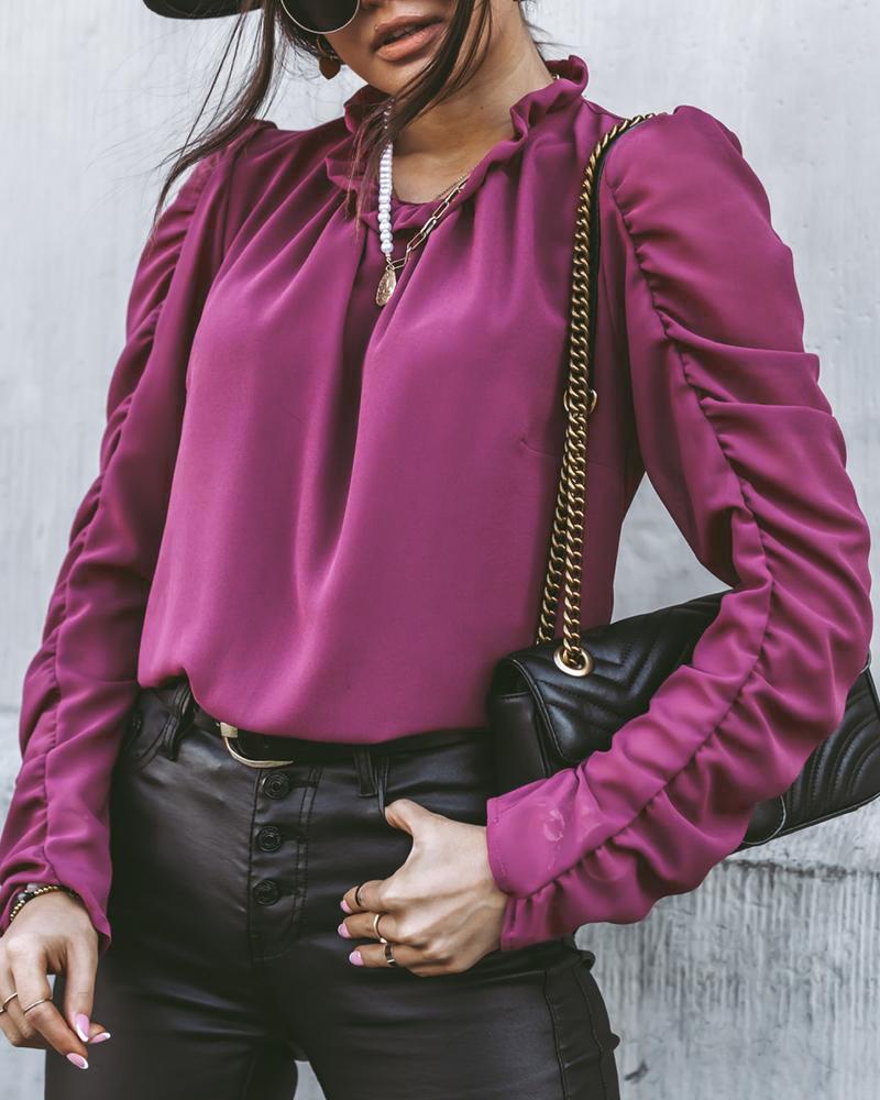 

Ruched Frill Hem Satin Top, Purple