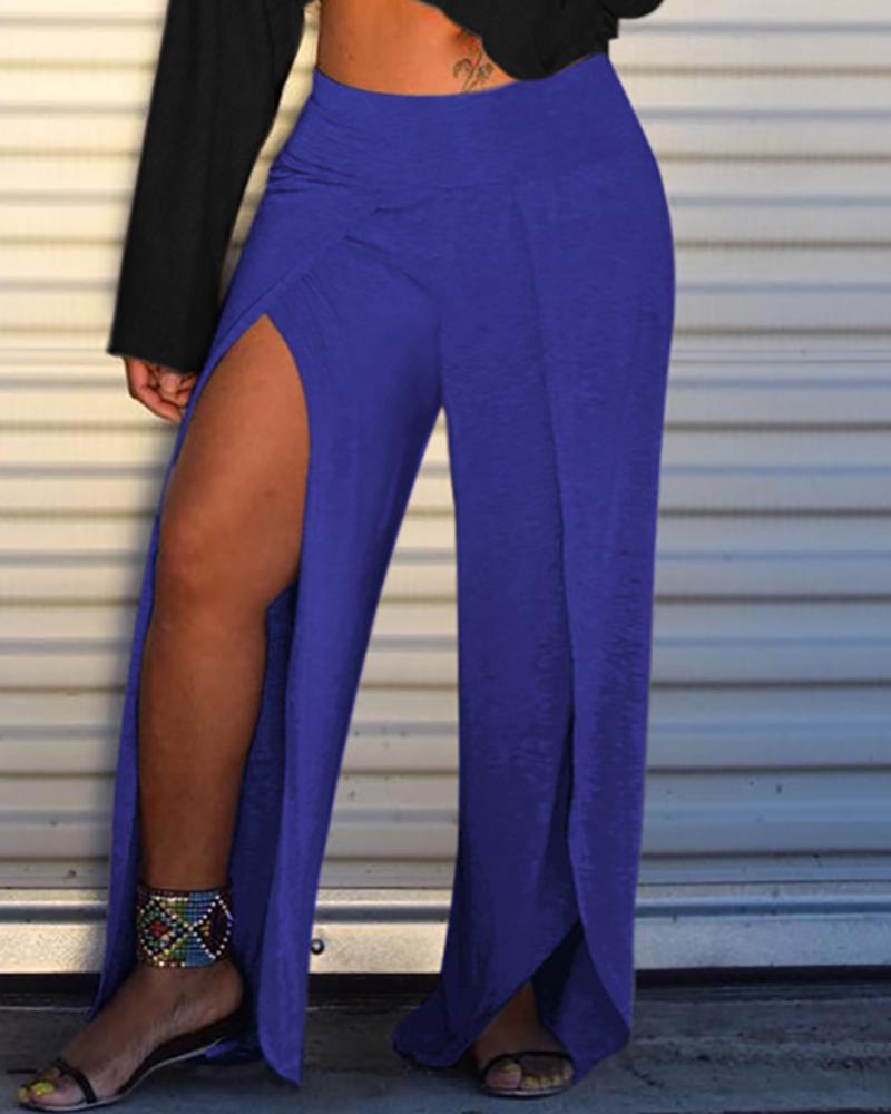 

Fashion Side Slit Loose Pants, Blue