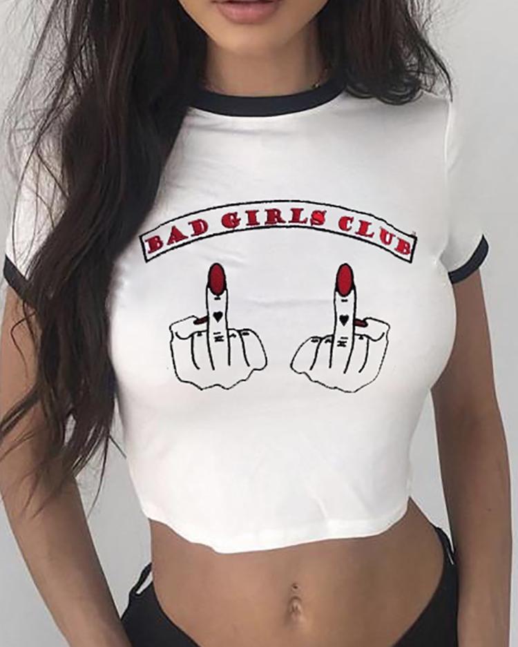 

Figure Letter Print Contrast Hem Cropped T-shirt, White