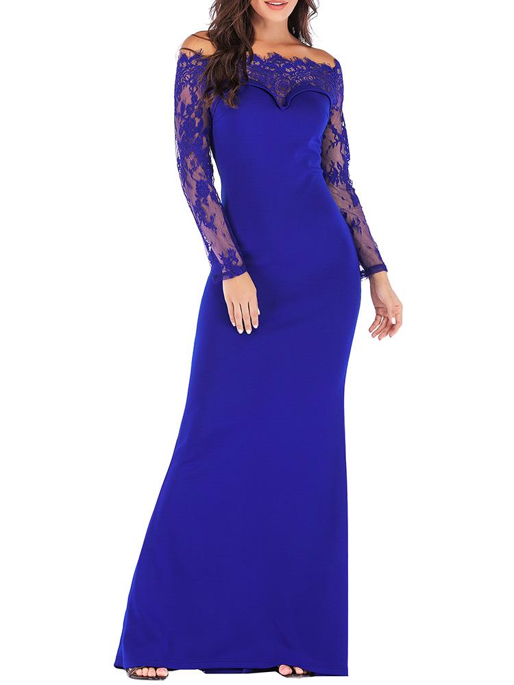 

Eyelash Lace Mesh Splicing Maxi Dress, Blue