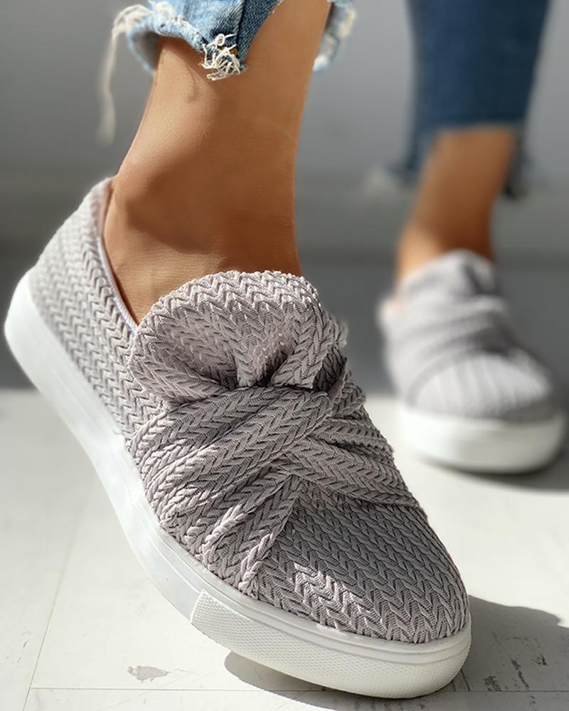 

Solid Design Casual Flat Shoes, Gray
