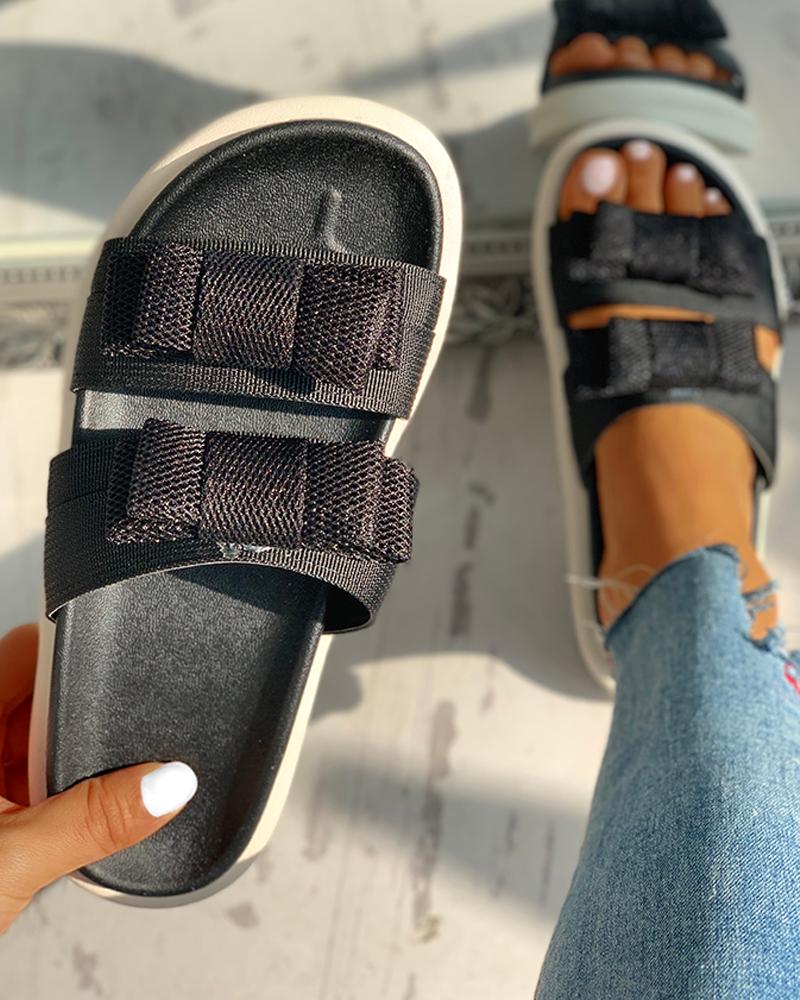 

Colorblock Elastic Casual Sandals, Black