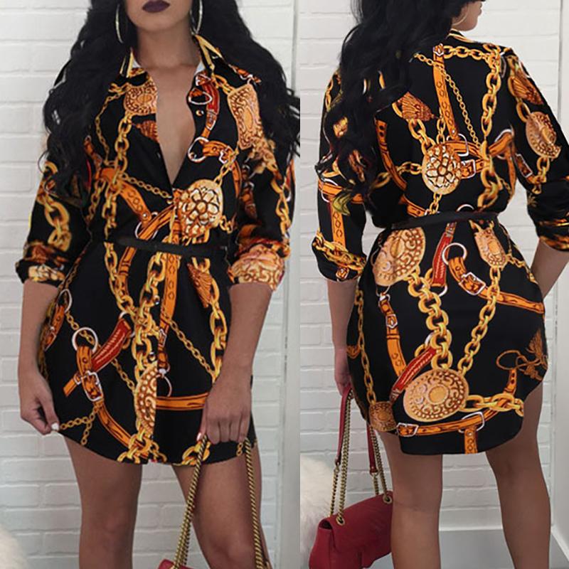 

Multicolor Print Casual Shirt Dress