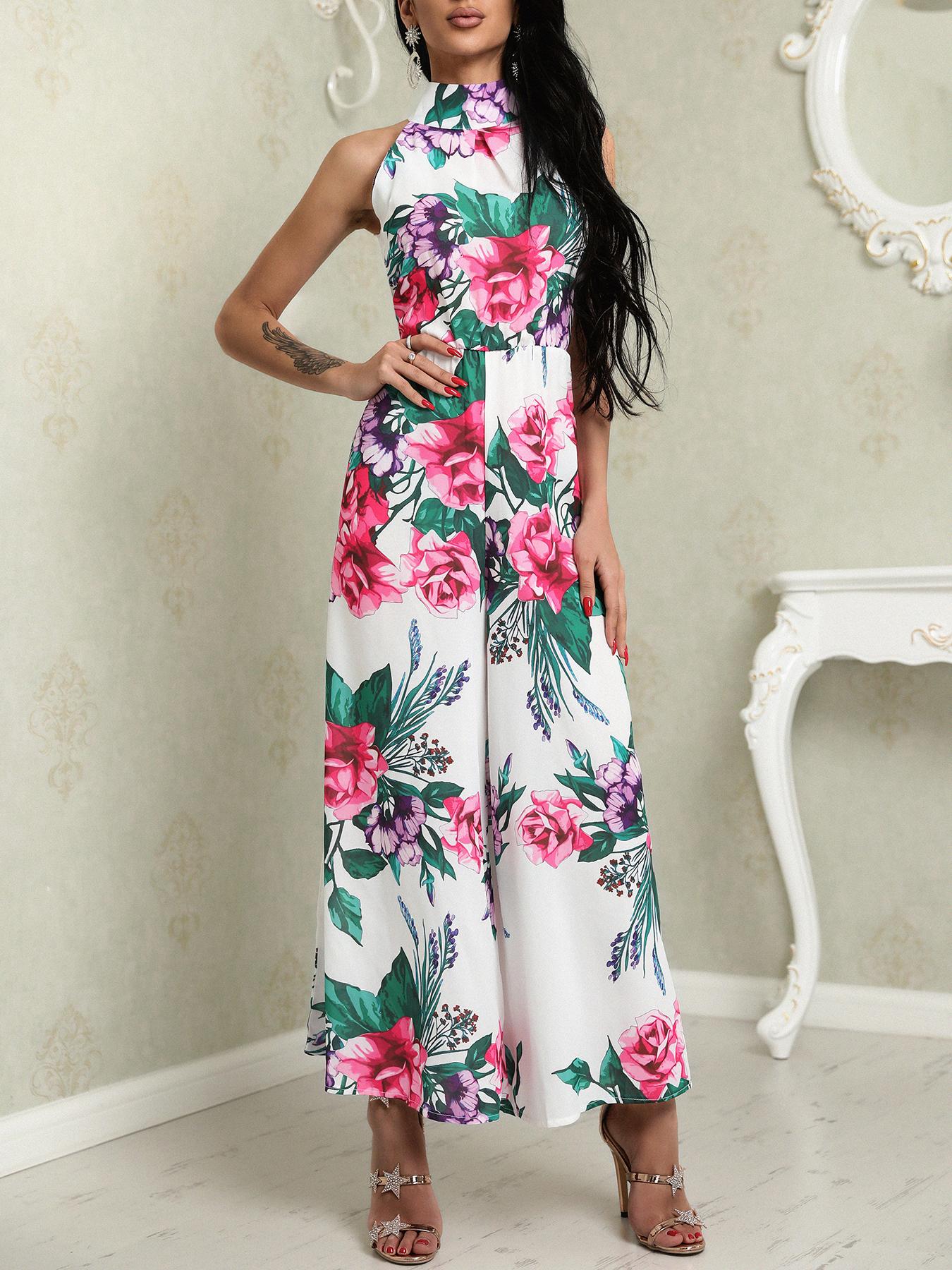 

Floral Halter Sleeveless Wide Leg Jumpsuit