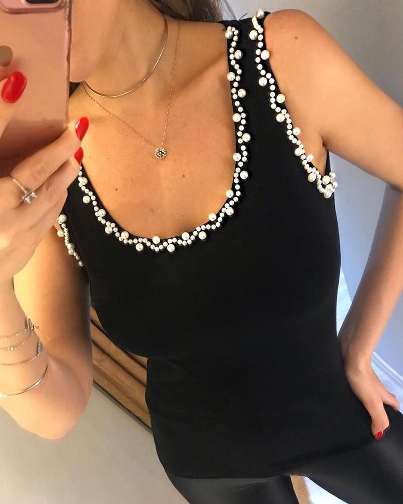 

Beaded Embellished Casual Tank Top