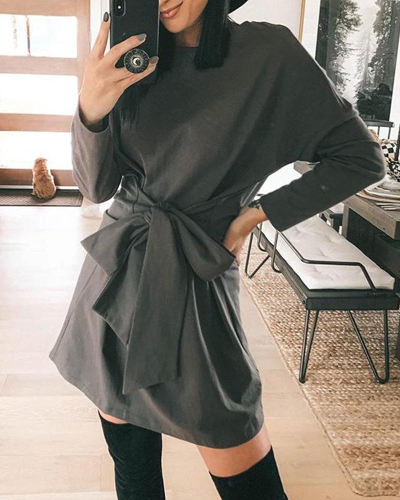 

Solid Tie Waist Mini Dress, Black