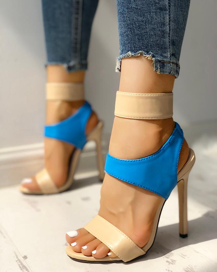 

Contrast Color Cut Out Thin Heeled Sandals, Blue