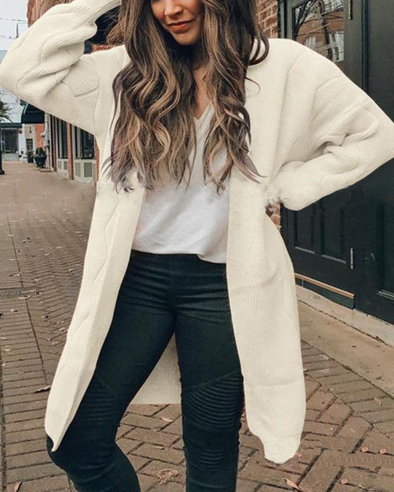 

Open Front Knit Casual Cardigan, Beige