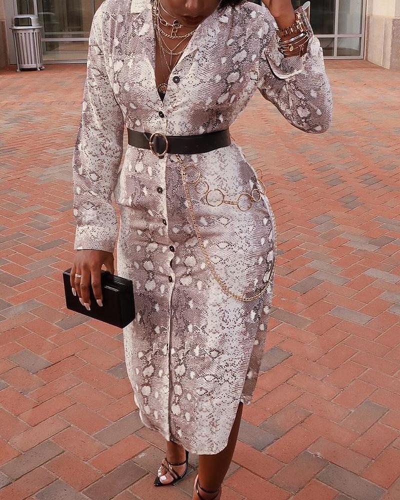 

Snakeskin Button-Up Shirt Dress, White