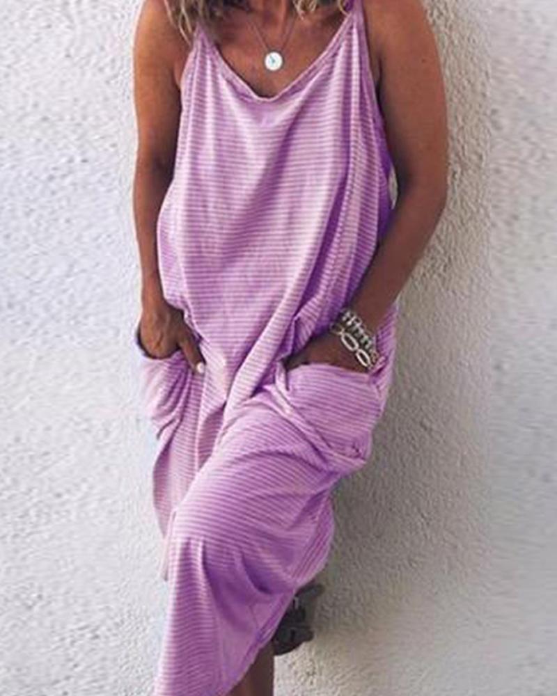 

Striped Double Pockets Camisole Maxi Dress, Purple