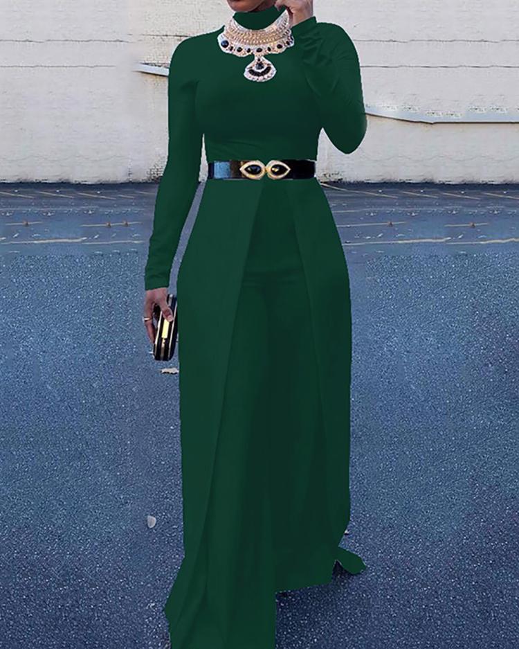 

Women High Neck Wide Leg Jumpsuit, Dark green