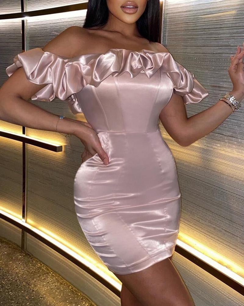 

Off Shoulder Satin Ruffles Party Dress, Pink