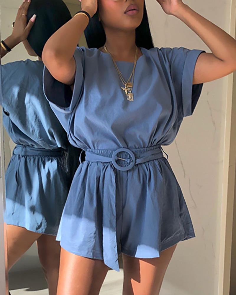

Solid Short Sleeve Top & Short Sets, Blue