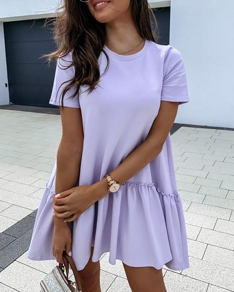 

Ruffles Frill Hem Ruched Casual Dress, Purple