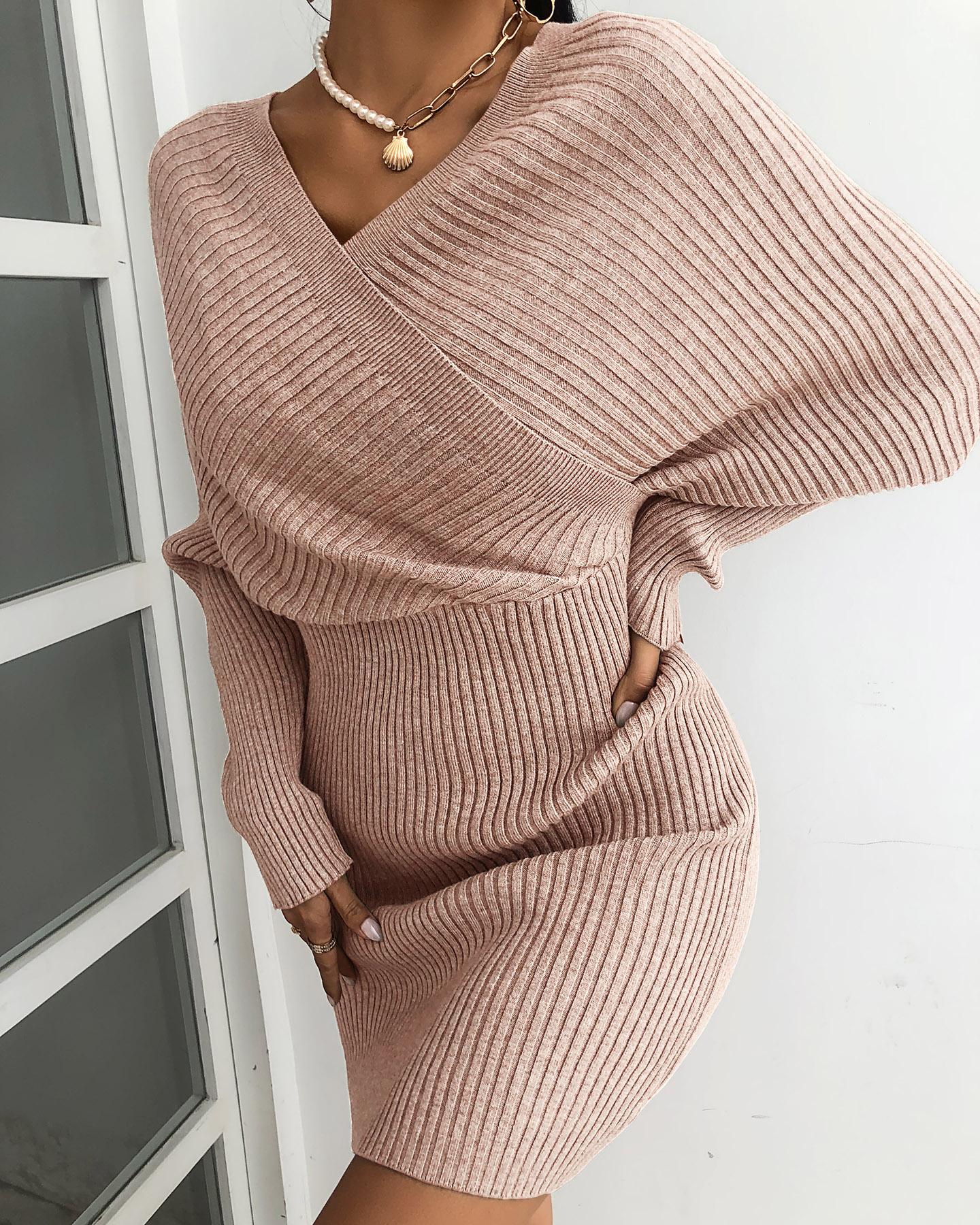 

Cutout Back Long Sleeve Wrap Dress, Pink