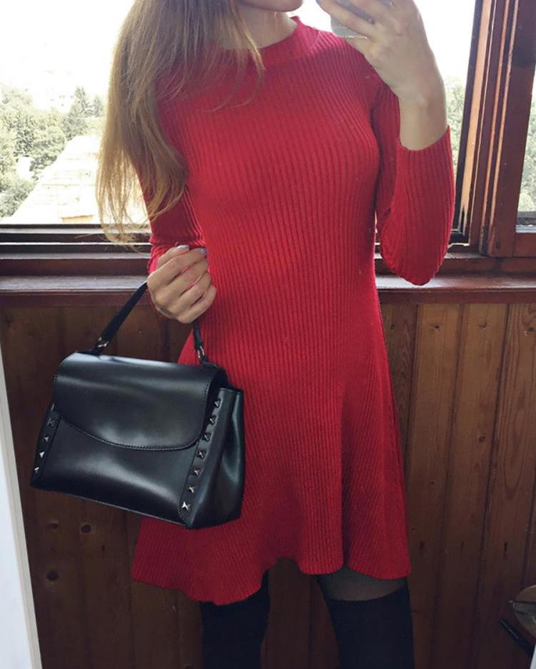 

Irregular Hem Long Sleeve Dress, Red