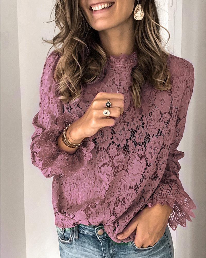 

Lace Long Sleeve Blouse, Purple
