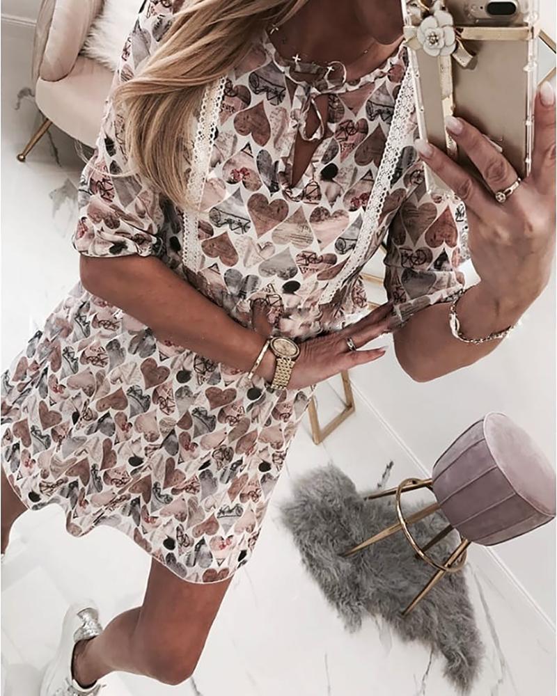 

Heart Print Tied Detail Casual Dress, Multicolor