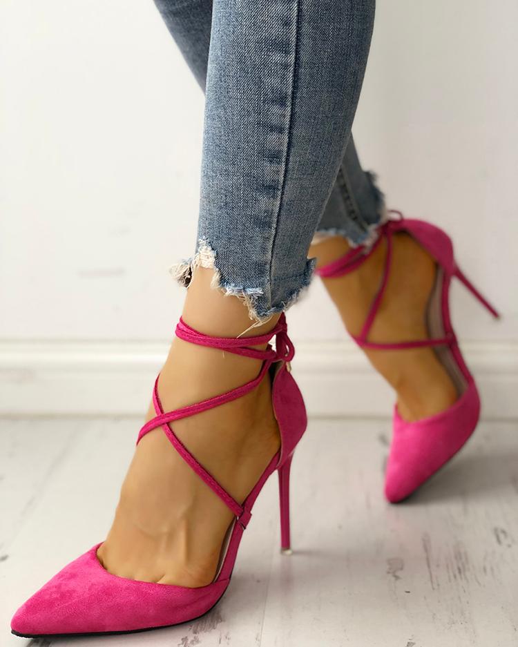 

Fashion Crisscross Bandage Stiletto Pumps, Hot pink