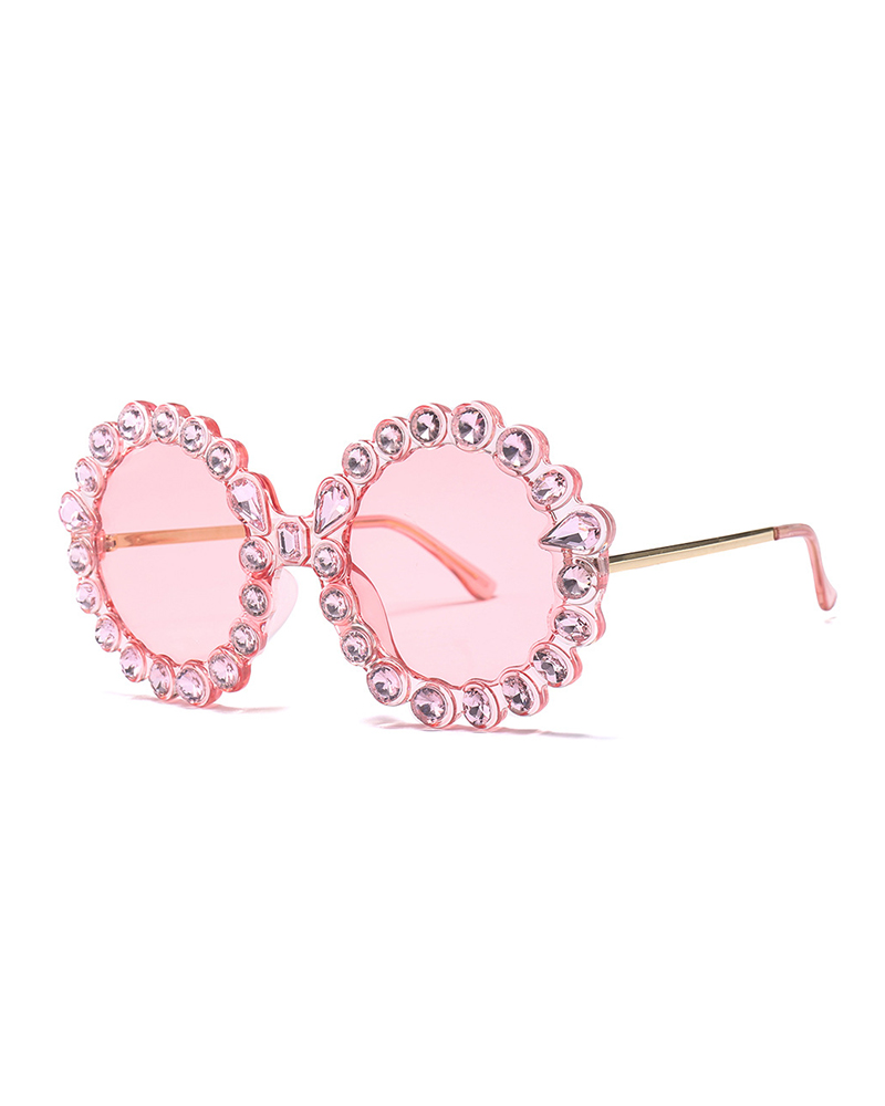 

Studded Round Frame Sunglasses, Pink