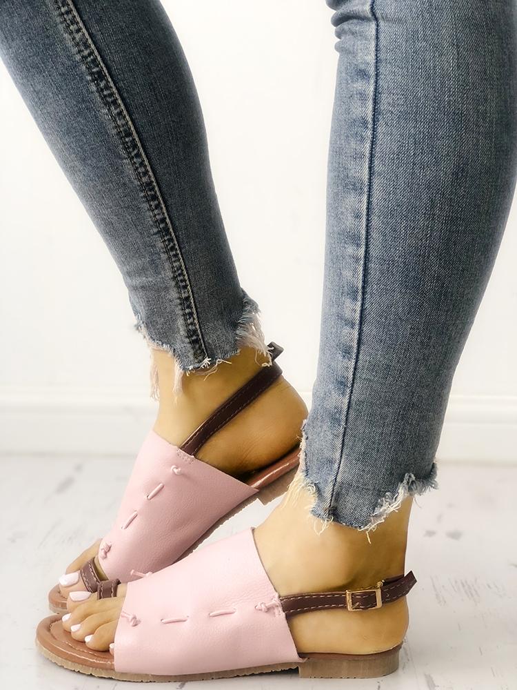 

Thread Design Toe Ring Buckled Flat Sandals