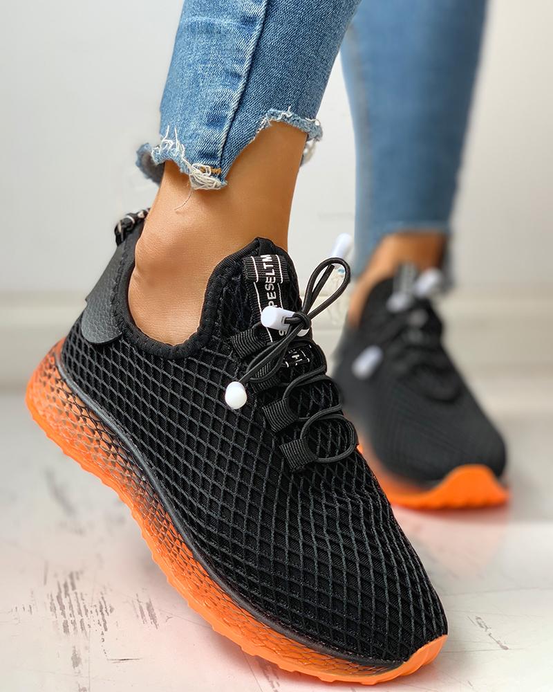

Hollow Out Colorblock Breathable Lace-Up Sneakers, Black