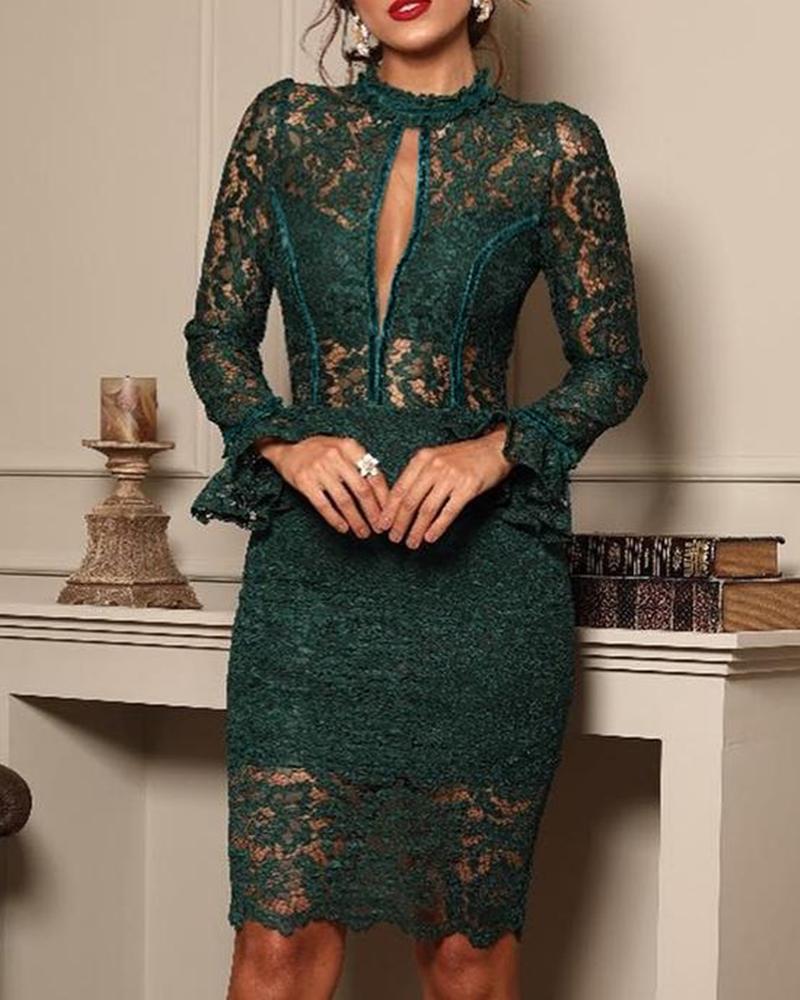 

Lace-Up Back Lace Bodycon Dress, Emerald