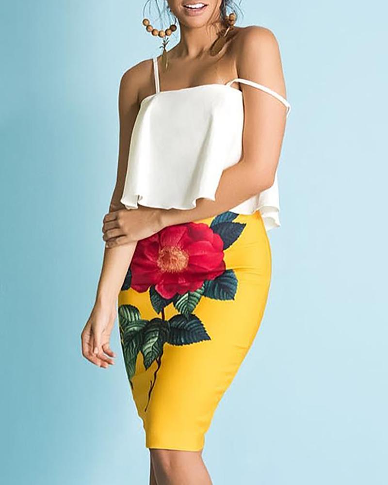 

Floral Print Colorblock Ruffles Dress, Yellow