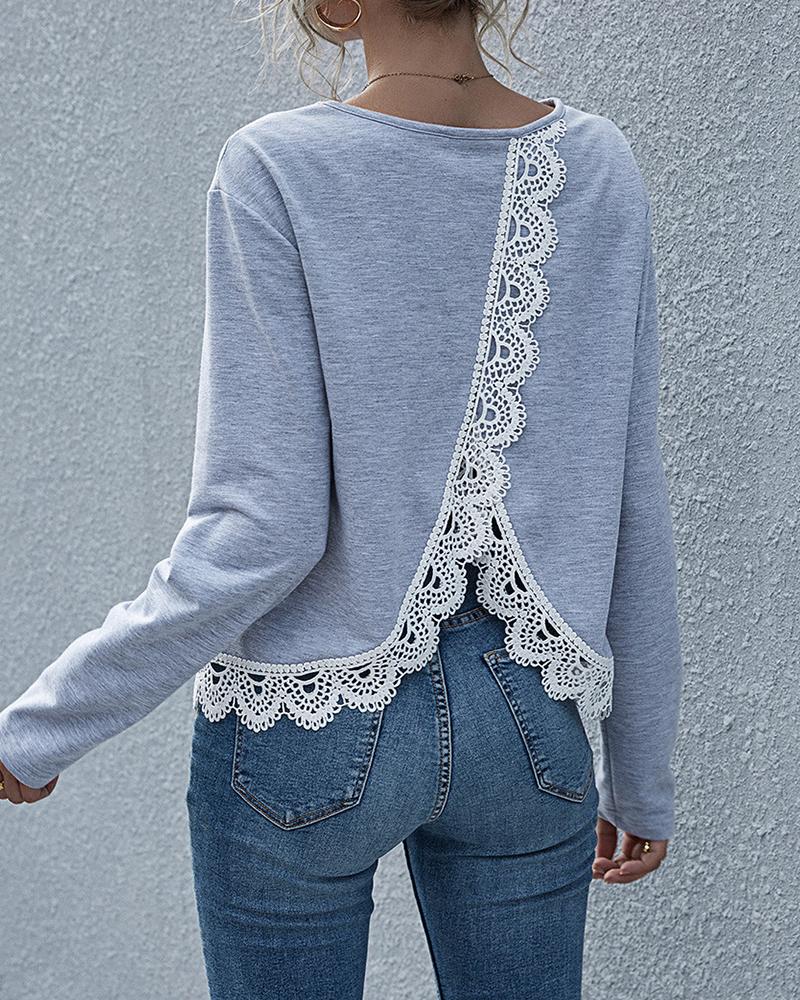 

Lace Trim Unique Design Sweatshirt, Gray