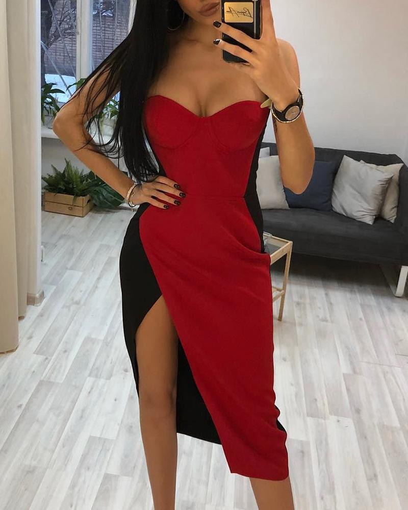

Colorblock Insert Tube Thigh Slit Dress