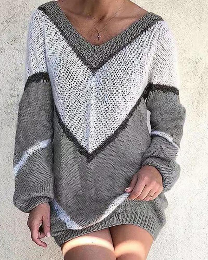

Colorblock Long Sleeve Longline Sweater, Gray