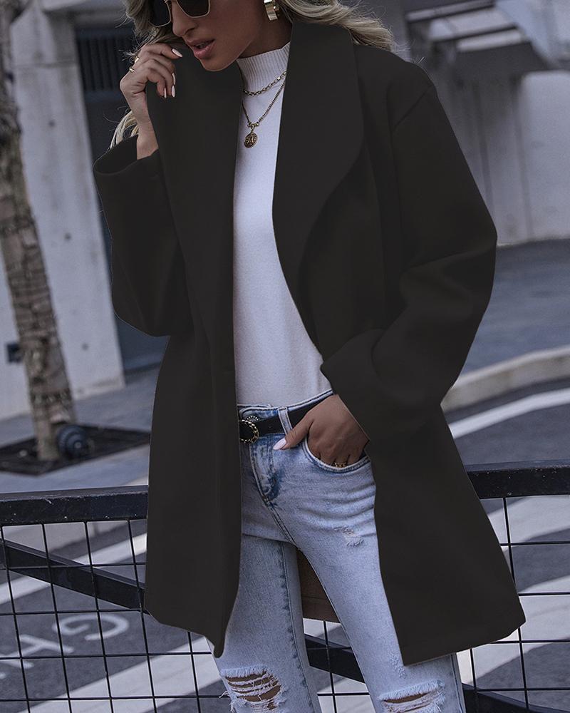 

Plain Long Sleeve Casual Coat, Black