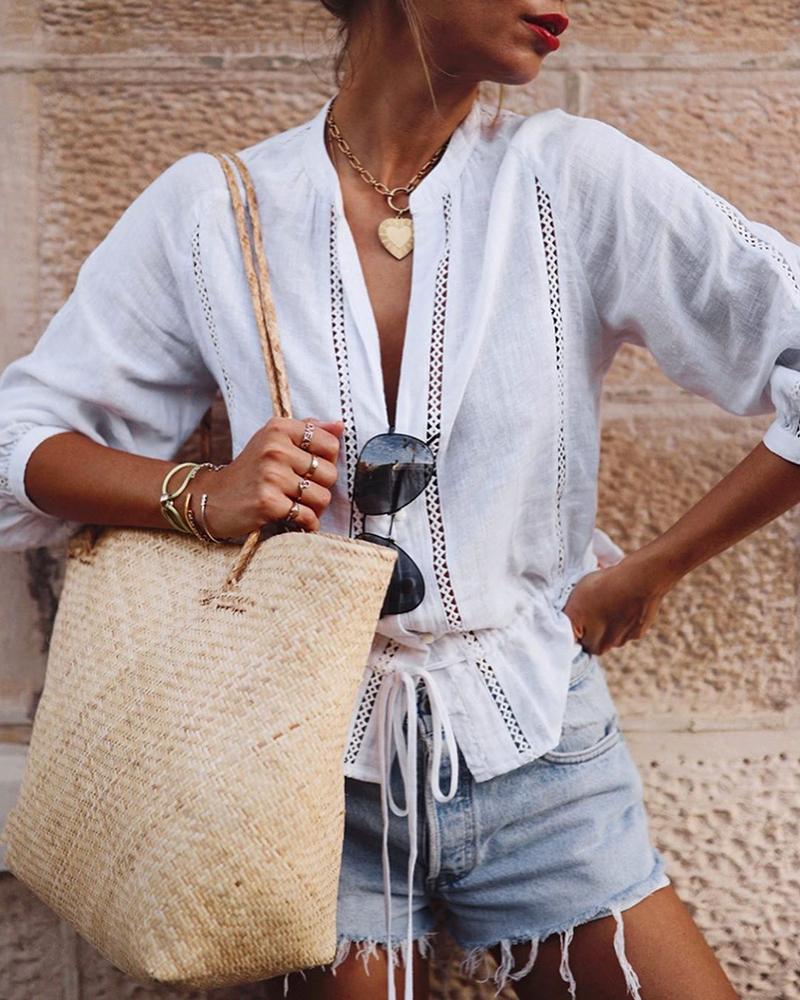 

Hollow Out Lace Casual Blouse