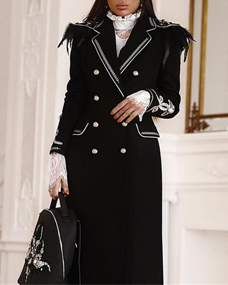 

Contrast Binding Double Breasted Longline Coat, Black