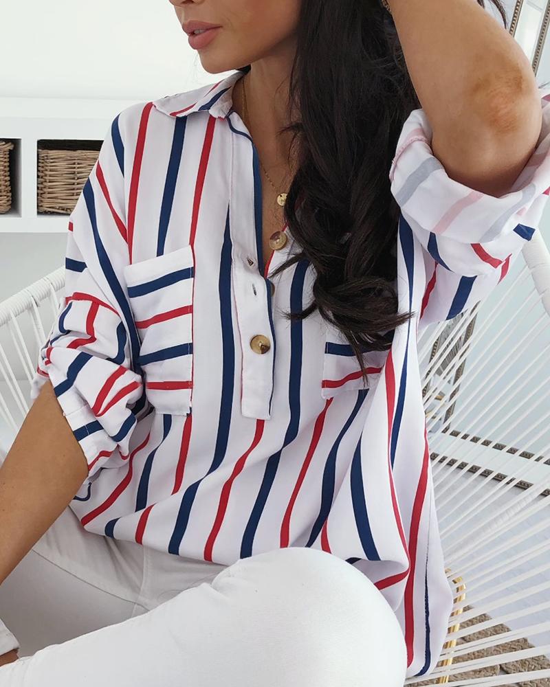 

Colorblock Striped Pocket Casual Shirt