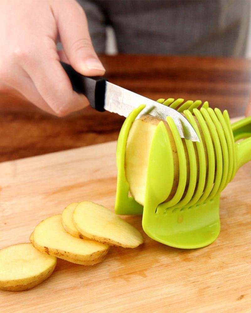 

Vegetable Fruit Cutter Potato Tomato Onion Lemon Peel Slicer, Green