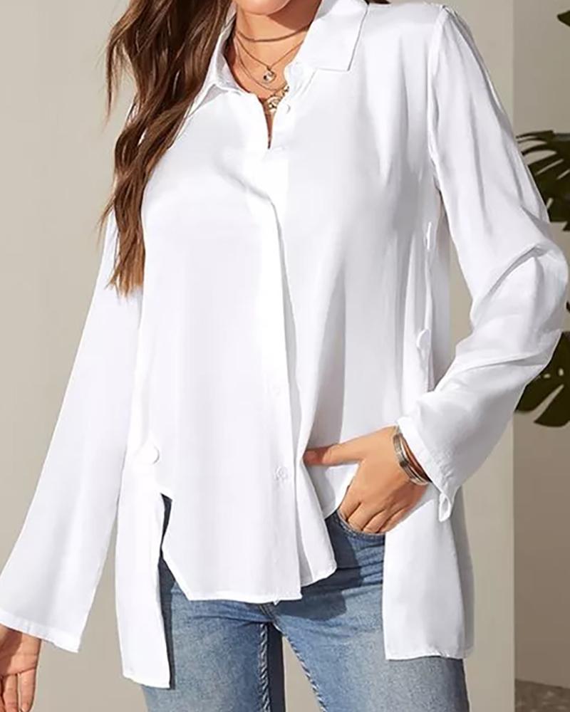 

Dip Hem Plain Buttoned Shirt, White