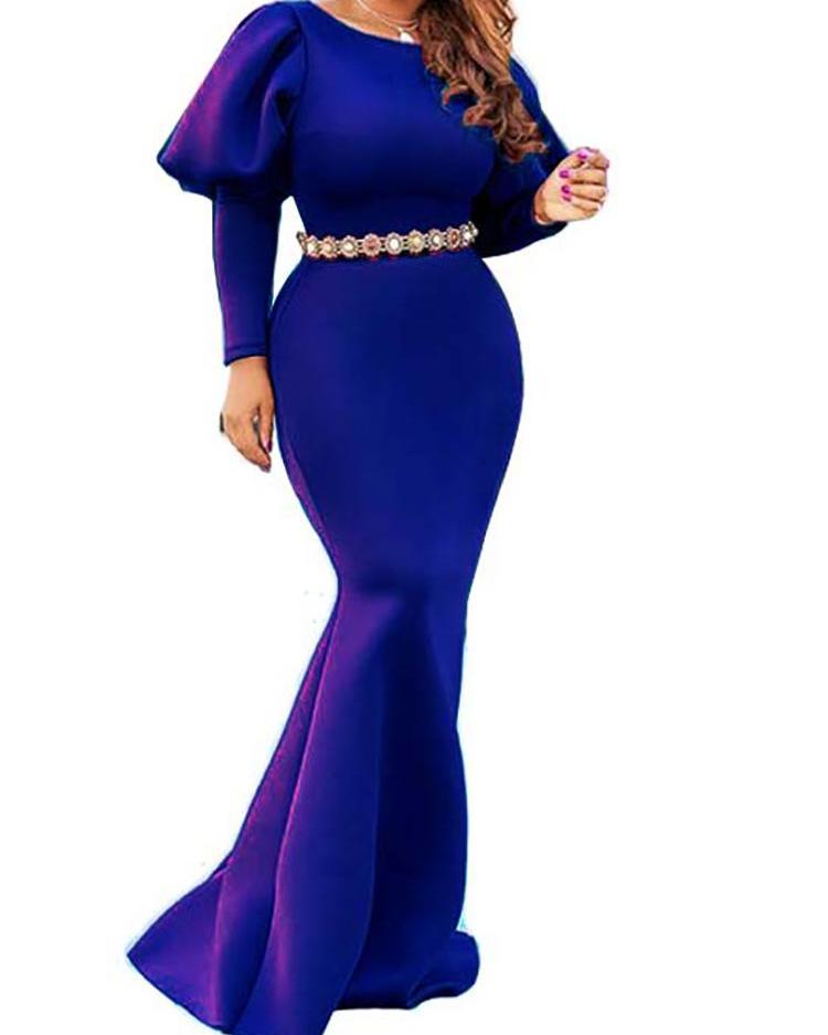 

Puff Sleeve Fishtail Evening Dress