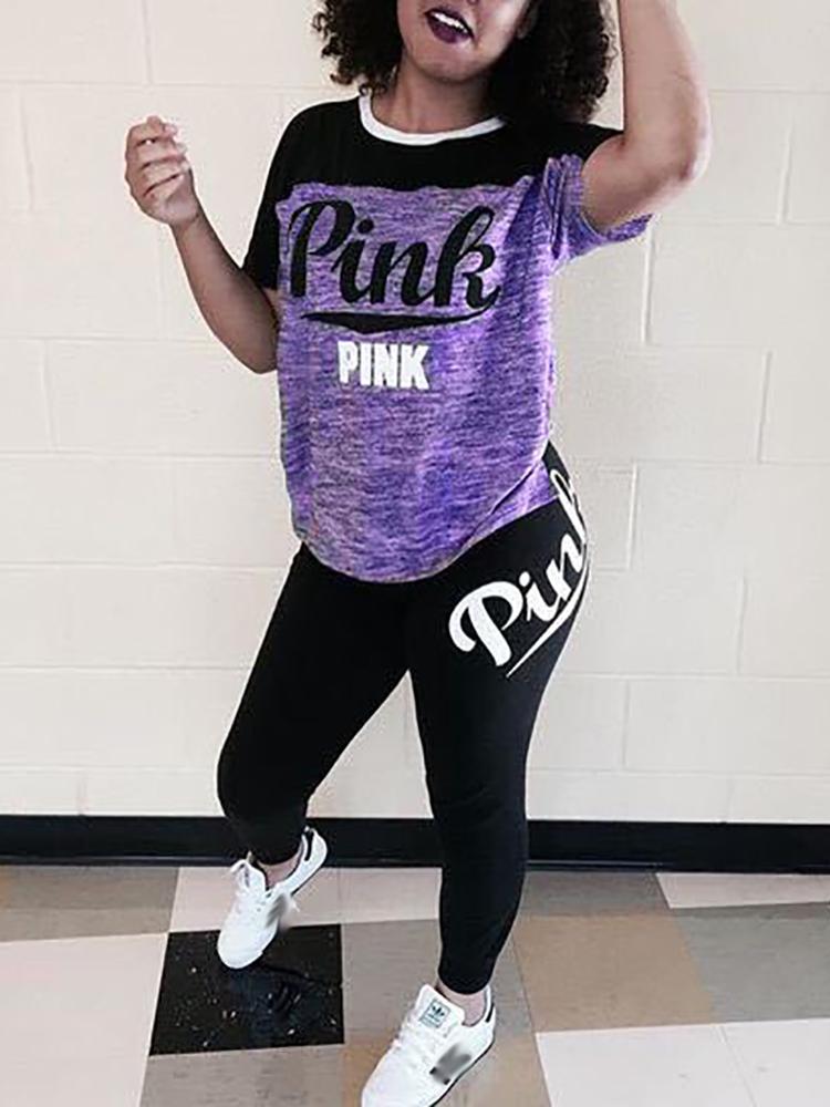 

Contrast Color Letter Print T-shirt & Pants
