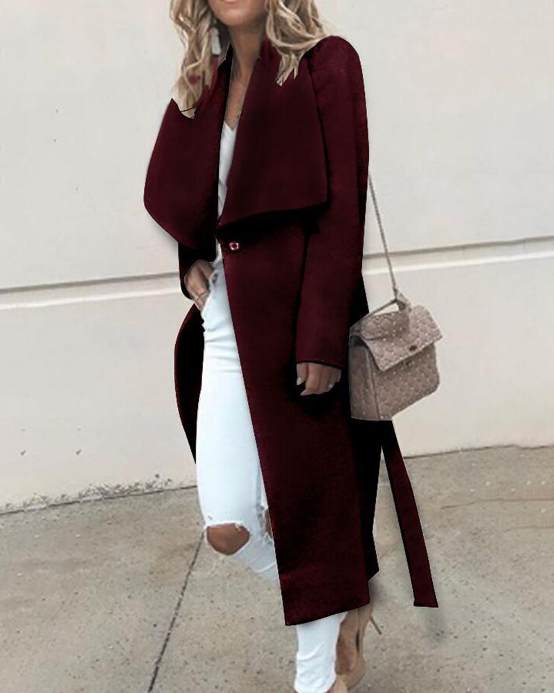 

Solid Waterfall Collar Longline Wool Coat