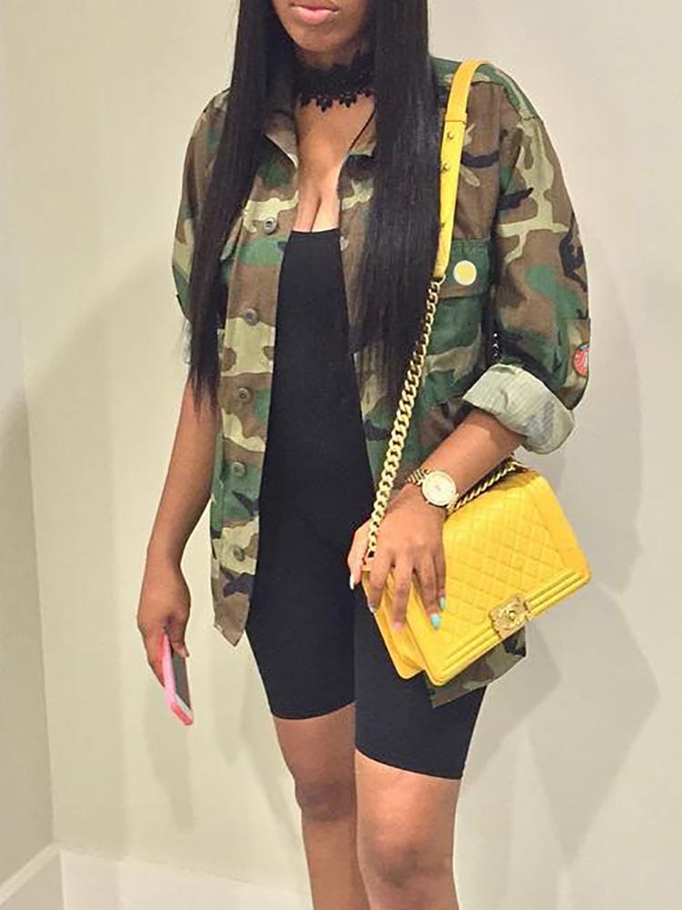 

Camo Long Sleeve Pocket Design Coat