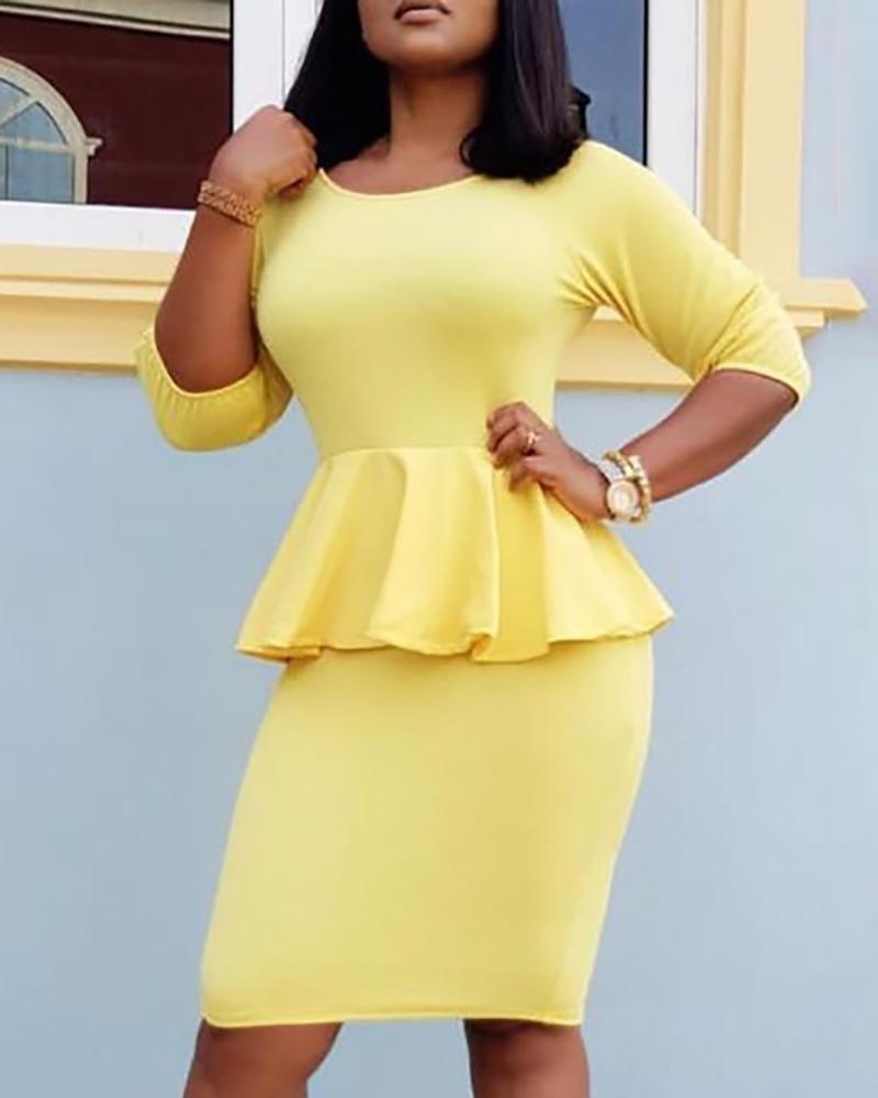 

Ruffled Stitching Half Sleeve Midi Dress, Yellow